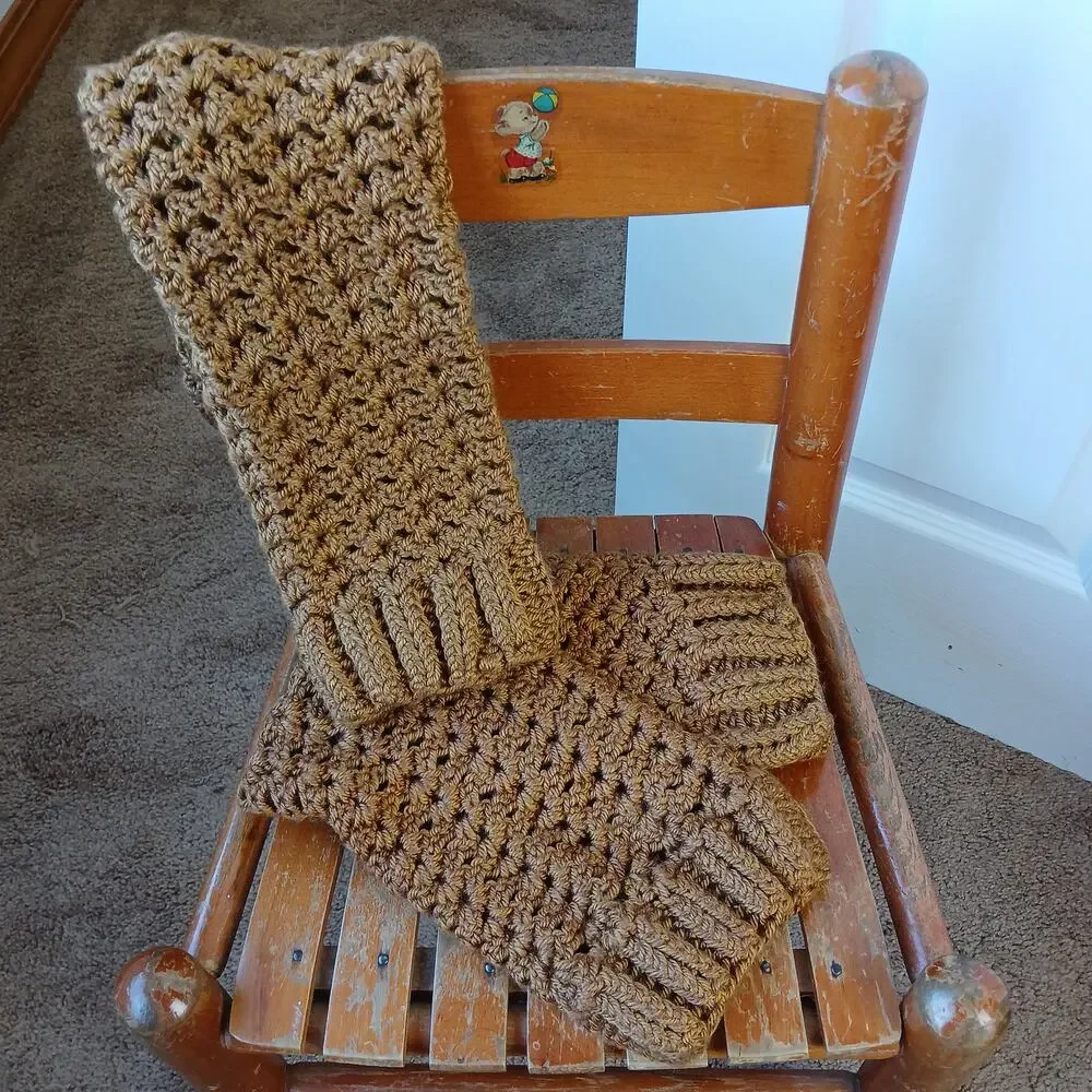 Gold Leg Warmers Bryce Canyon OSFM crochet over the knee retro dance premade